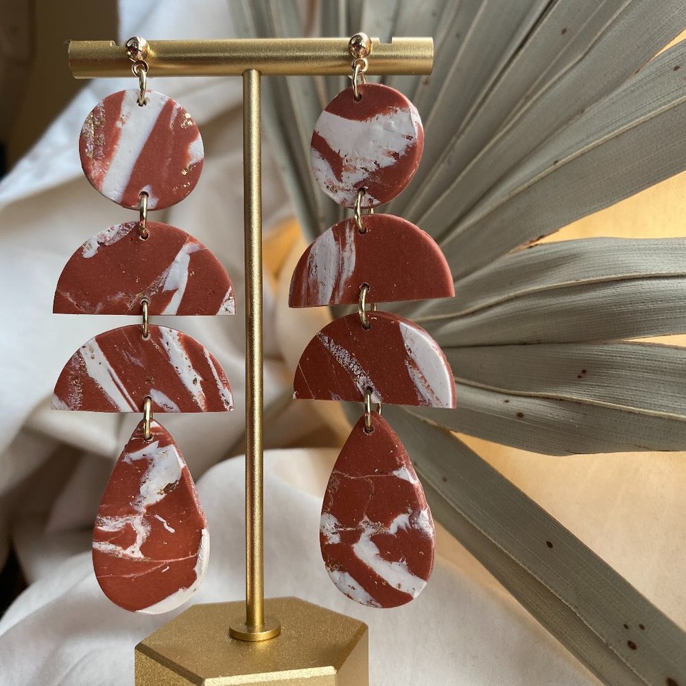 Rust/White/Gold Marble Polymer Clay Earrings